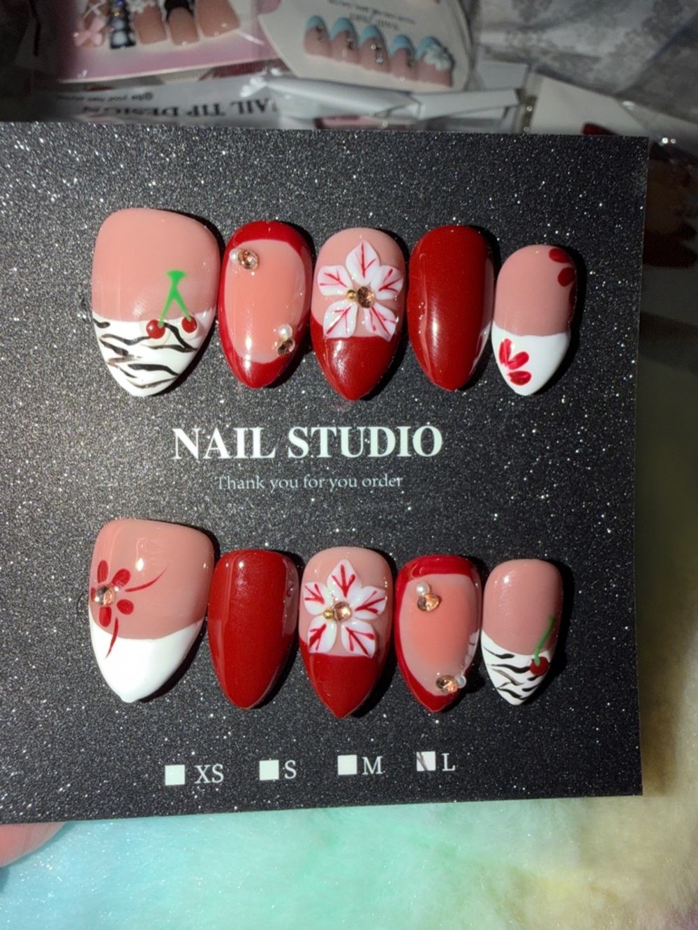 Red & Blush Floral Press-On Nail Set